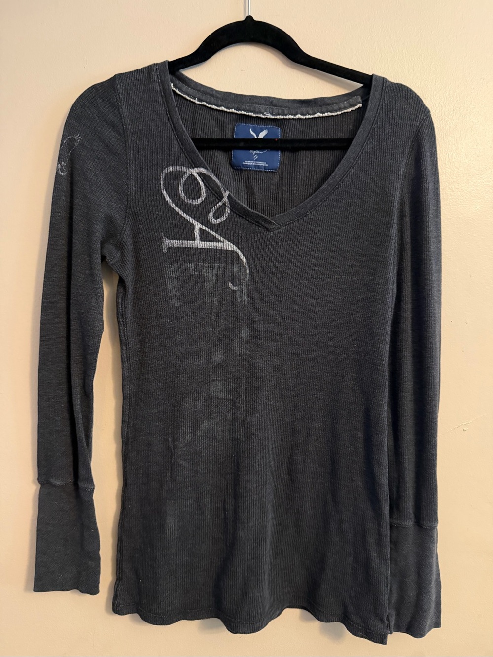 American Eagle Outfitters Charcoal Ribbed Knit Top
